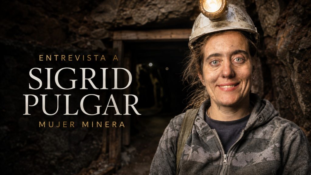Sigrid Pulgar, mujer minera asturiana, en el interior de una mina