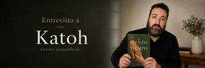 Katoh, escritor autopublicado, con su libro El lienzo del tiempo
