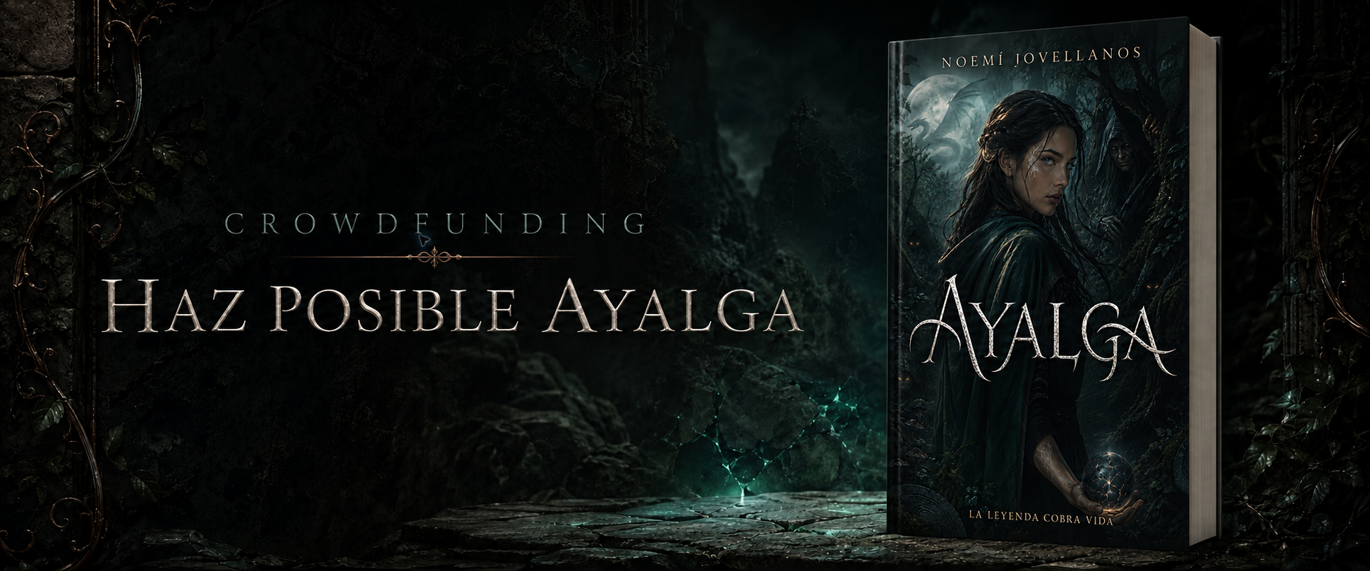 Banner del crowdfunding Haz posible Ayalga, novela de Noemí Jovellanos