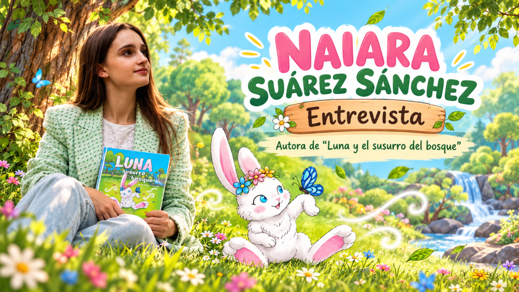 Banner infantil de entrevista a Naiara Suárez Sánchez, autora de Luna y el susurro del bosque